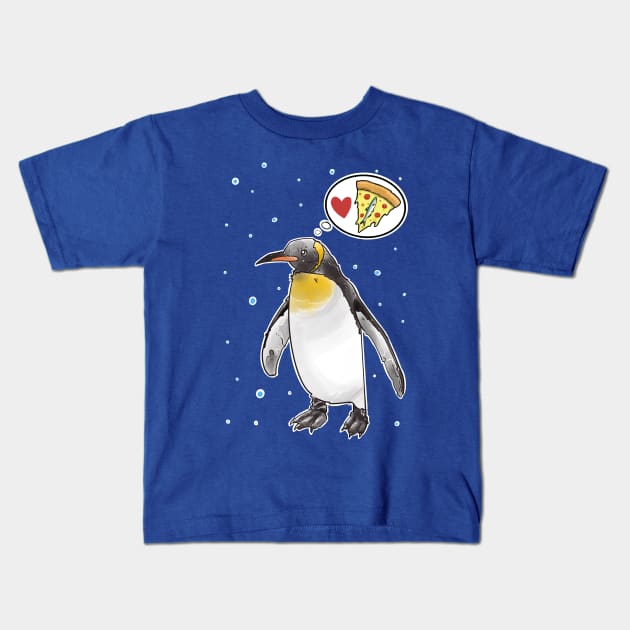 Hungry penguin dreaming about pizza with anchovies Kids T-Shirt by weilertsen